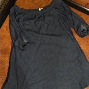 Jean A-line mini dress with off-shoulder styling